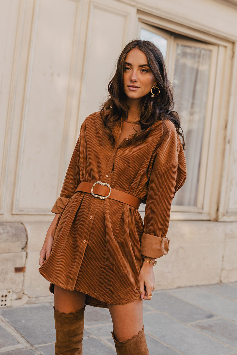 Robe lison velours camel