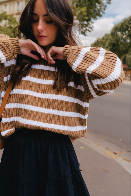 PULL CISTE CAMEL ECRU