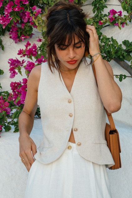 GILET VENISE LIN VISCOSE BEIGE