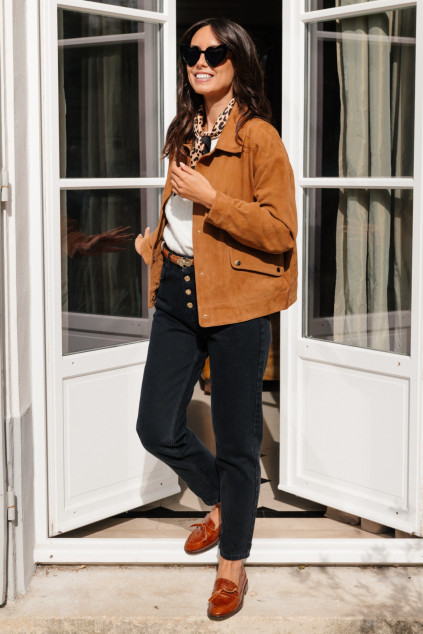 VESTE LEON DAIM MARRON