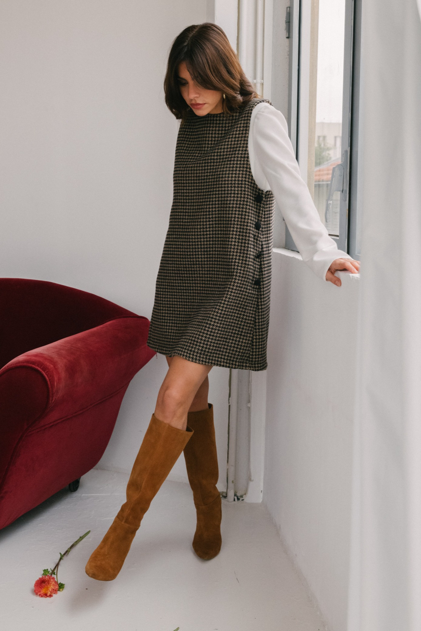 Robe romee echiquier camel