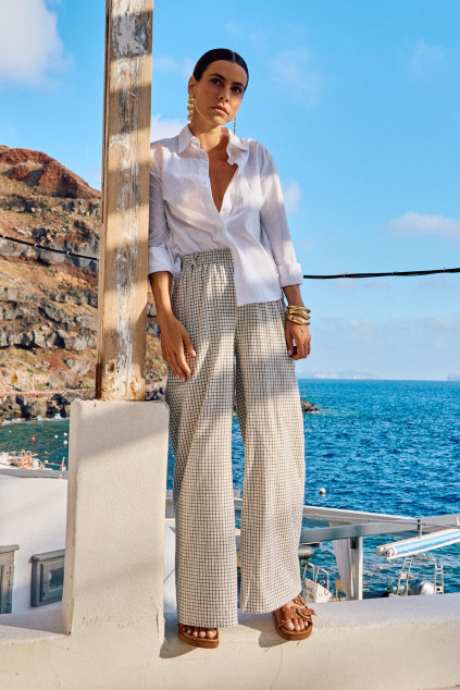PANTALON COLE CARREAUX ECRU