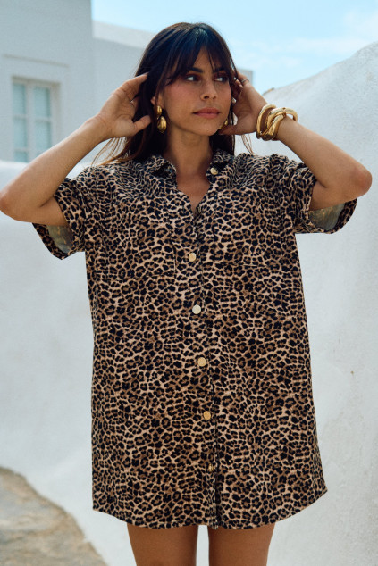 ROBE WALTER DENIM LEOPARD