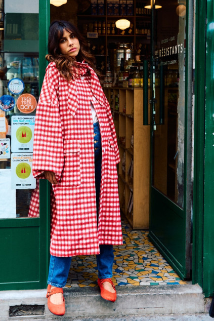 MANTEAU MARCELO CARREAUX ROUGE