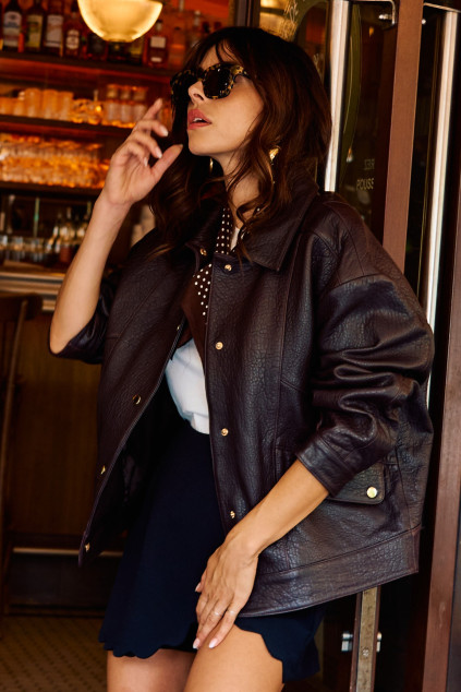 VESTE LEON CUIR MARRON