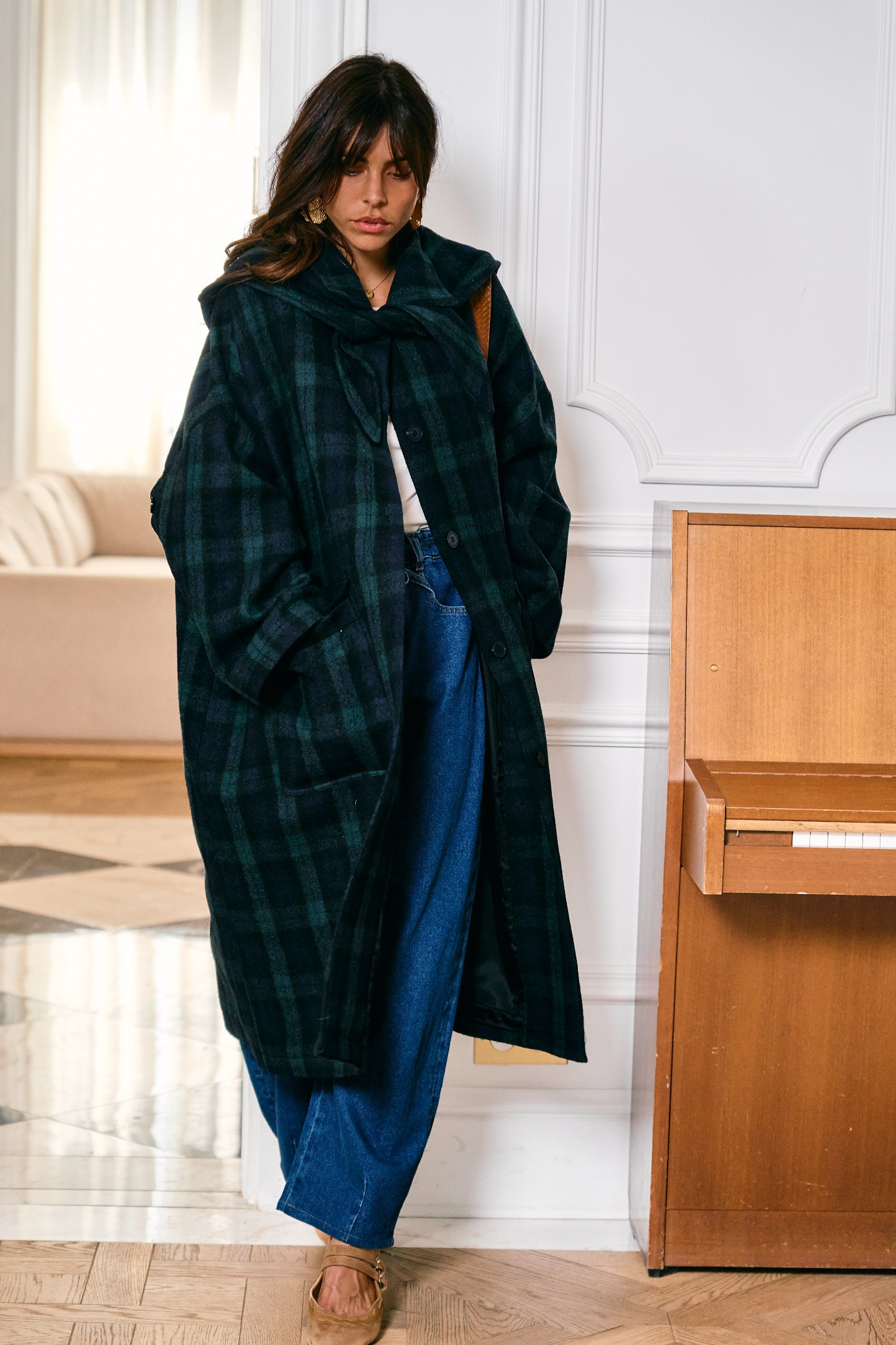 Manteau marcelo tartan marine