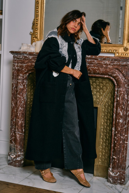 MANTEAU MATEO LAINE NOIR