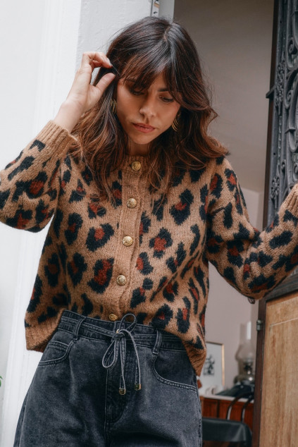 GILET LEONA MAILLE LEOPARD